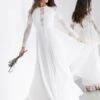 ASOS EDITION Iris Long Sleeve Lace Bodice Maxi Wedding Dress With Pleated Skirt, Ivory