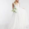 ASOS EDITION Isabella Wedding Dress Plunge 3D Floral Embroidery, Ivory