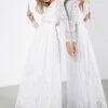ASOS EDITION Lace Long Sleeve Crop Top Maxi Wedding Dress, White