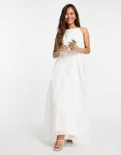 ASOS EDITION Lavinia Halter 3D Floral Embroidered Organza Wedding Dress, Ivory
