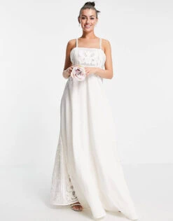 Little Mistress ASOS EDITION Layla Cami Wedding Dress With Applique Embroidery, Ivory