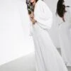 ASOS EDITION Lisa Drape Sleeve Plunge Wedding Dress With Floral Embellishment, Ivory