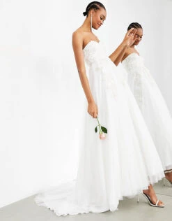 ASOS EDITION Matilda Bandeau Wedding Dress With Full Skirt And Floral Embroidery, Ivory