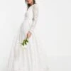 ASOS EDITION Odette Lace Long Sleeve Wedding Dress With Open Back, Ivory