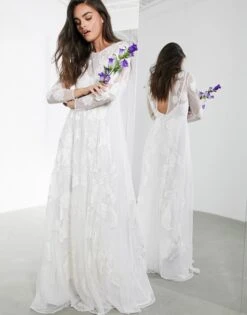 ASOS EDITION Olivia Floral Embroidered Maxi Wedding Dress Ivory