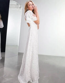 ASOS EDITION Olivia Lace Flutter Sleeve Wedding Dress, Ivory