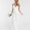 ASOS EDITION Paige Satin Plunge Wedding Dress With Cross Back, White