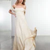 ASOS EDITION Phillipa Satin Ruched Bodice Off Shoulder Bardot Wedding Dress, Ivory