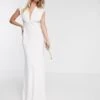 ASOS EDITION Rebecca Ruched Plunge Satin Wedding Dress, Ivory