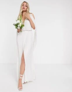 ASOS EDITION Samantha Beaded Wedding Dress With Drape Sleeves, Ivory