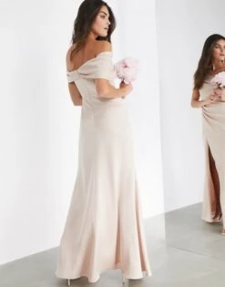 ASOS EDITION Satin Bardot Drape Wrap Maxi Dress In Pink -EleganceWear Store asos edition satin bardot drape wrap maxi dress in pink1 e1598007656479