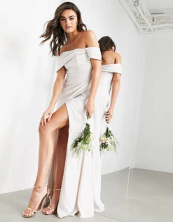 ASOS EDITION Satin Cami Maxi Dress With Drape Detail In Silver