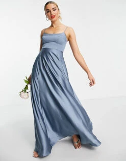 ASOS EDITION Satin Cami Maxi Dress With Square Neck In Dusky Blue