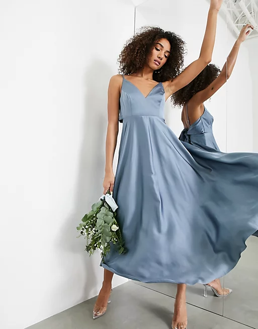 Front Page -EleganceWear Store asos edition satin midi dress with tie back in dusky blue