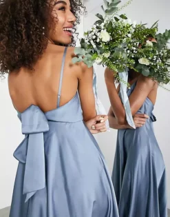 ASOS EDITION Satin Midi Dress With Tie Back In Dusky Blue -EleganceWear Store asos edition satin midi dress with tie back in dusky blue1