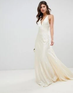ASOS EDITION Satin Panelled Wedding Dress With Fishtail, Oyster