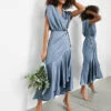 ASOS EDITION Satin Wrap Midi Dress With Ruched Detail In Dusky Blue