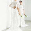 ASOS EDITION Savannah Vintage Embroidered Wedding Dress Flutter Sleeve, Ivory