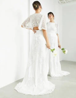 ASOS EDITION Savannah Vintage Embroidered Wedding Dress Flutter Sleeve, Ivory