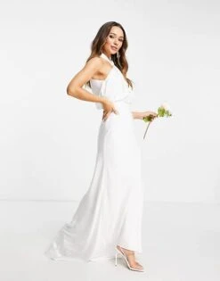ASOS EDITION Valentina Ruched Halter Neck Maxi Wedding Dress, Ivory