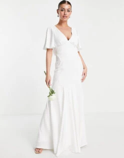ASOS EDITION Victoria Flutter Sleeve Crepe Wedding Dress, Ivory