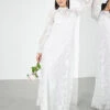 ASOS EDITION Violet Placement Embroidered Wedding Dress With High Neck, Ivory