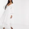 ASOS EDITION Volume Sleeve Midi Dress In Textured Spot, White