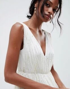 ASOS EDITION Waterfall Sequin Midi Wedding Dress, White -EleganceWear Store asos edition waterfall sequin midi wedding dress white1