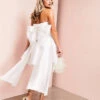 ASOS LUXE Wedding Corsetted Bandeau Bowback Satin Mini Dress In White