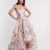 Bariano Full Maxi Dress With Organza Bust Detail In Multi Floral, Pink/Blush/Multi