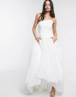 Bariano Full Maxi Dress With Organza Bust Detail In White
