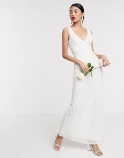 Beauut Bridal Embellished Sleek Maxi Wedding Dress In Ivory
