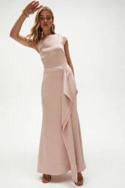 Coast Premium Ruffle Skirt Cowl Back Maxi Dress, Light Pink/Blush