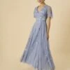 MONSOON Bree Embroidered Shorter Length Bridesmaid Dress In Recycled Polyester Blue