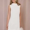 RIXO Feather-Trim Candice Bridal Short Feather Trim Dress, Ivory