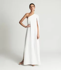 Reiss Nina Cape One Shoulder Maxi Dress, White