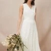 Phase Eight Caterina Embroidered Flared Short Wedding Dress, Pale Cream/Ivory