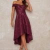 Chi Chi Aliciya Bardot High Low Dress, Purple
