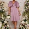Chi Chi Angel Sleeve Wrap Design Bridesmaid Midi Dress, Lilac/Purple