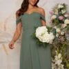 Chi Chi Bardot Draped Chiffon Bridesmaid Maxi Dress In Green