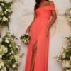Chi Chi Bardot Ruched Bridesmaid Dress In Orange