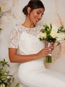Chi Chi Bridal Hayley Lace Overlay Dress, White -EleganceWear Store chi chi bridal hayley lace overlay dress white1 e1604916065703