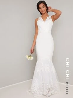Chi Chi Bridal Suranne Lace Mermaid Maxi Wedding Dress Petite, Ivory