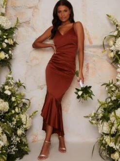 Chi Chi Clara Bridesmaid Dress, Dark Orange -EleganceWear Store chi chi clara bridesmaid dress dark orange1 e1604914115994