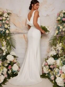 Chi Chi Cowl Back Bridal Wedding Dress With Embellishment In White