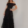 Chi Chi Dax Floral Petal Bardot Maxi Dress, Black