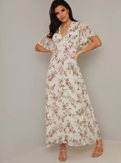 Chi Chi Floral Arayna Maxi Dress, White/Multi 1 Chi Chi Floral Arayna Maxi Dress, White/Multi