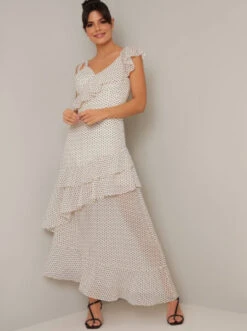 Chi Chi Imelda Spot Frill Dress, Cream/Black