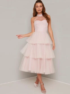 Chi Chi Ionela Tulle Layered Dress, Pink/Pale Blush