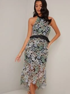 Chi Chi Jaelana Halter Shift Dress, Green/Black/Multi